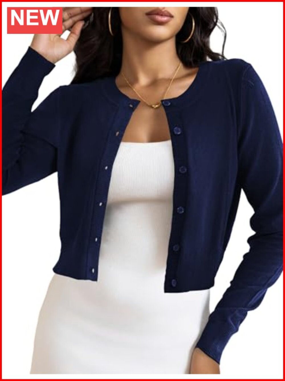Cropped Cardigan Bolero Shrug Button Down Long Sleeve Knit